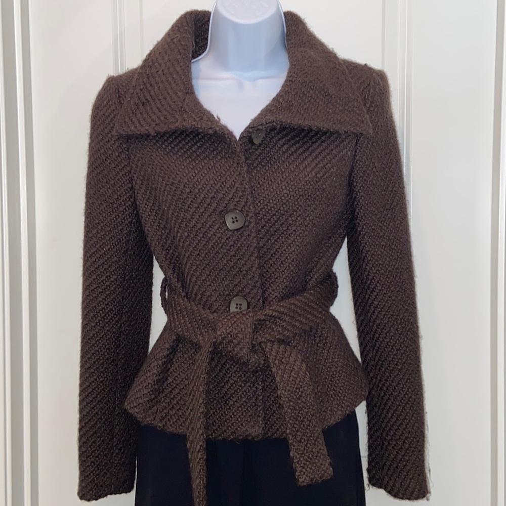 Zara - Collared Wool Jacket with Belt/Tie